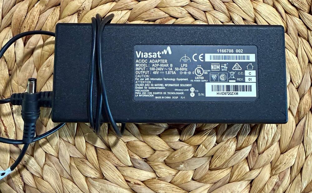 Viasat 48V AC/DC Adapter ADP-90AR B UL Listed Barrel Plug 1.75m Black